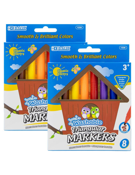 Marcadores Lavables BAZIC Jumbo 8 Colores Anchos No Tóxicos Marcadores Lavables BAZIC Jumbo 8 Colores Anchos No Tóxicos