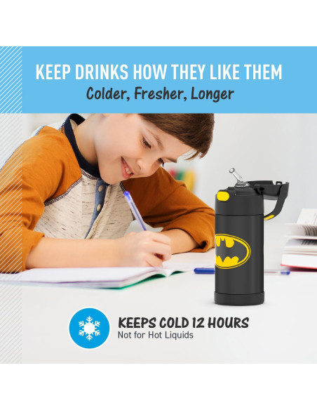 Botella de Agua THERMOS FUNTAINER 354 ml con Pajita - Batman Botella de Agua THERMOS FUNTAINER 354 ml con Pajita - Batman