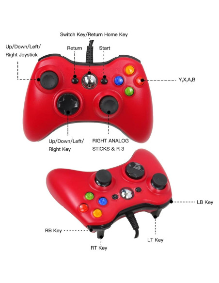 Gamepad USB con Cable USonline911 para PC Xbox 360 Rojo Gamepad USB con Cable USonline911 para PC Xbox 360 Rojo