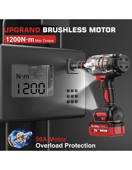 Llave de Impacto Inalámbrica Sundpey RMWRH002 1200Nm 21V Llave de Impacto Inalámbrica Sundpey RMWRH002 1200Nm 21V
