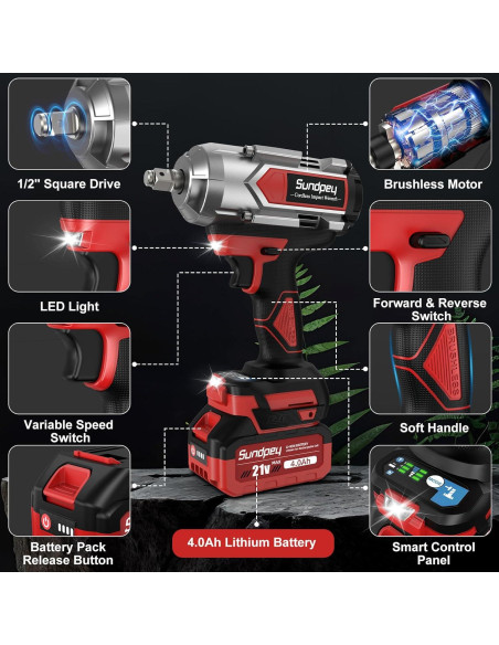 Llave de Impacto Inalámbrica Sundpey RMWRH002 1200Nm 21V Llave de Impacto Inalámbrica Sundpey RMWRH002 1200Nm 21V