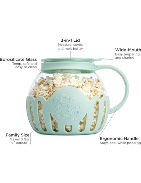 Popcorn Popper Ecolution 3 Cuartos Vidrio Sin BPA Aqua Popcorn Popper Ecolution 3 Cuartos Vidrio Sin BPA Aqua