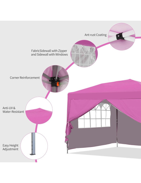 Carpa Plegable GDY 10x10ft Rosa Impermeable con 4 Paredes Carpa Plegable GDY 10x10ft Rosa Impermeable con 4 Paredes