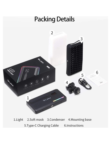 Luz LED de Video RGB VIJIM VL196 Dimmable 2500K-9000K Luz LED de Video RGB VIJIM VL196 Dimmable 2500K-9000K
