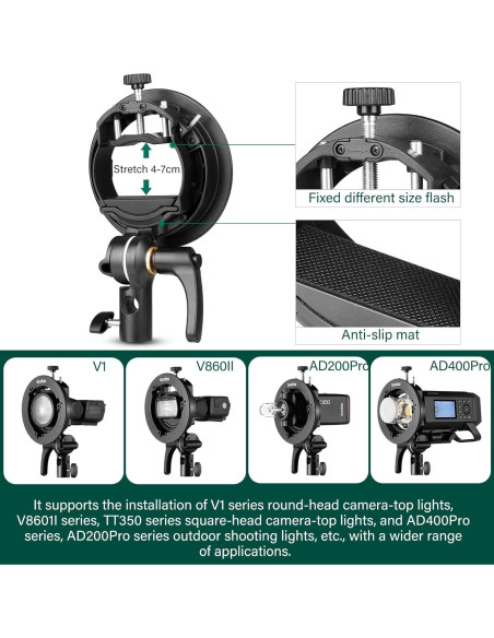Soporte Godox S2 para Speedlite y Montura Bowens - 0.88 kg Soporte Godox S2 para Speedlite y Montura Bowens - 0.88 kg