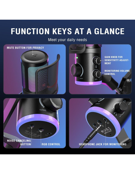 Micrófono USB FIFINE AM6 con Soporte de Brazo y RGB Micrófono USB FIFINE AM6 con Soporte de Brazo y RGB