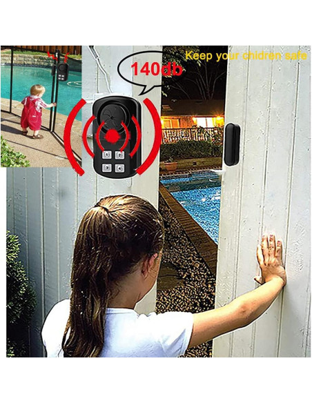 Alarma de Puerta Inalámbrica YisTech con 3 Control Remoto 140 dB Alarma de Puerta Inalámbrica YisTech con 3 Control Remoto 140 dB
