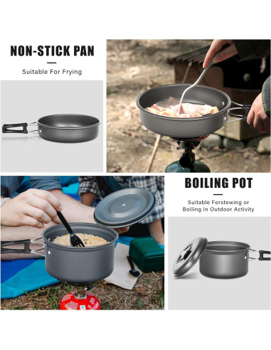 Kit de Cocina para Camping Lixada 10 Piezas Aluminio Antiadherente
