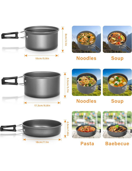 Kit de Cocina para Camping Lixada 10 Piezas Aluminio Antiadherente Kit de Cocina para Camping Lixada 10 Piezas Aluminio Antiadherente