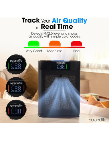 Purificador de Aire HEPA SereneLife 100 m Control WiFi Negro