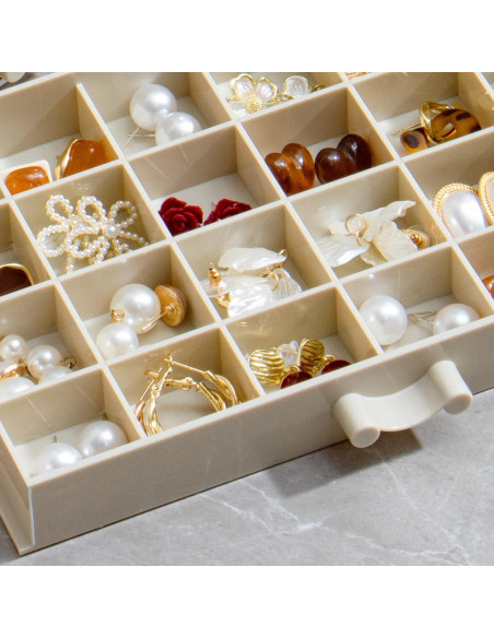 Caja de Almacenamiento de Joyería YUFONG Beige 5 Cajones 120 Compartimentos Caja de Almacenamiento de Joyería YUFONG Beige 5 Cajones 120 Compartimentos