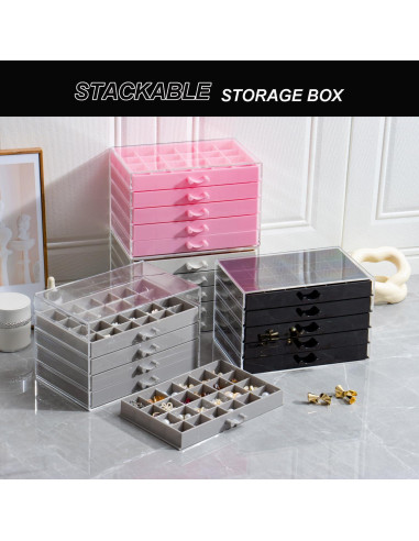 Caja de Almacenamiento de Joyería YUFONG Beige 5 Cajones 120 Compartimentos