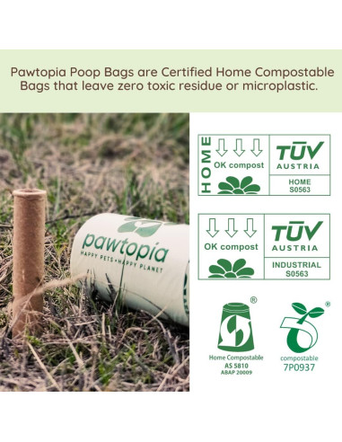 Bolsas de Poop Compostables Pawtopia 240 Unidades con Portabolsas