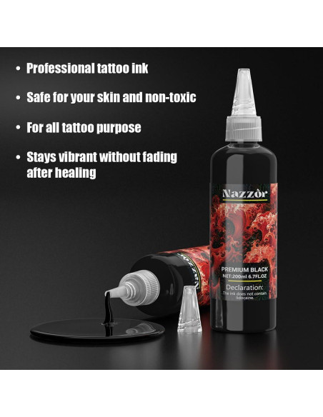 Tinta de Tatuaje Nazzor 200ml Negra para Sombreado y Contorno Tinta de Tatuaje Nazzor 200ml Negra para Sombreado y Contorno
