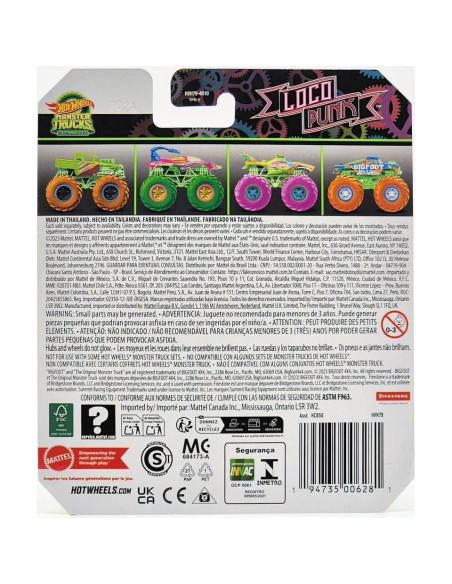 Camión de Monstruo Hot Wheels Loco Punk 1:64 Brilla en la Oscuridad Camión de Monstruo Hot Wheels Loco Punk 1:64 Brilla en la Oscuridad