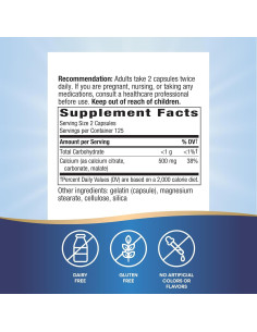 Citrato de Calcio Nature's Way 500 mg 250 Cápsulas Salud Ósea 2