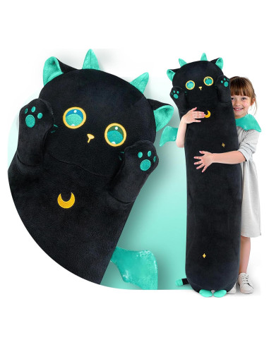 Almohada de Cuerpo de Gato Negro Caaaat 50 cm Suave y Abrazo