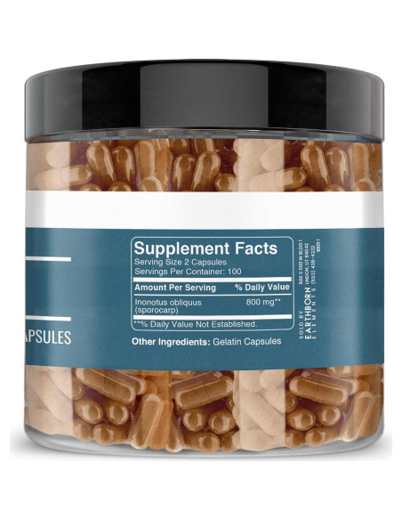 Extracto de Hongo Chaga Earthborn Elements 200 Cápsulas Puras Extracto de Hongo Chaga Earthborn Elements 200 Cápsulas Puras