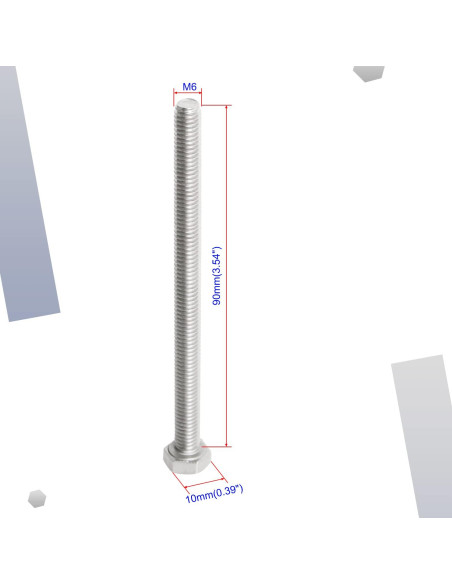 Tornillos Hexagonales Aopin M6 x 90mm Acero Inoxidable 8 Pcs Tornillos Hexagonales Aopin M6 x 90mm Acero Inoxidable 8 Pcs