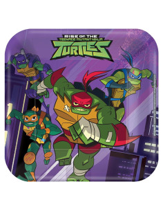 Platos de Papel Cuadrados Amscan 18cm Tortugas Ninja - 8 Piezas