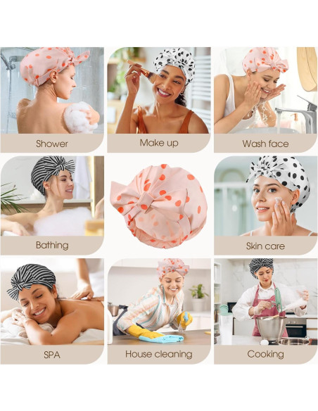 Gorro de Ducha Impermeable Geyrut Rosa Ajustable Reutilizable Gorro de Ducha Impermeable Geyrut Rosa Ajustable Reutilizable
