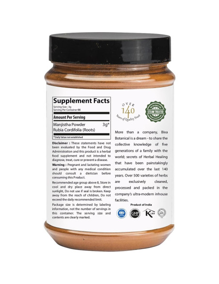 Polvo de Manjistha Bixa Botanical 200g | Suplemento Herbal Vegano