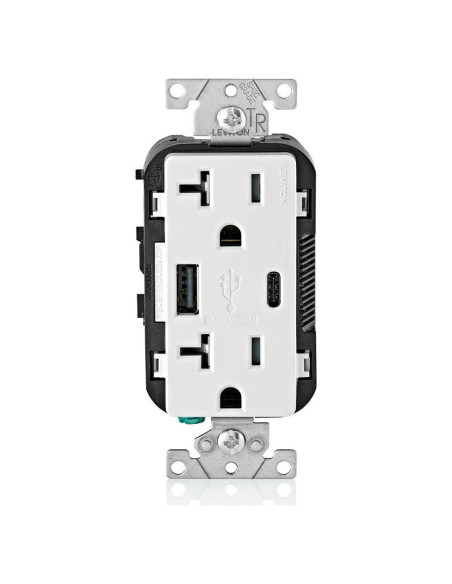 Cargador USB empotrado Leviton T5833-W 20A Blanco Cargador USB empotrado Leviton T5833-W 20A Blanco