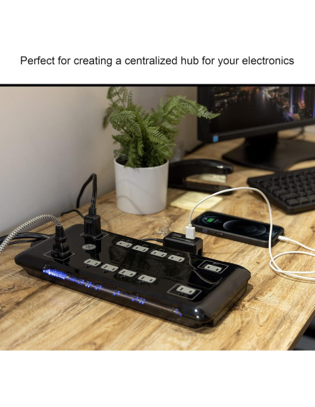 Protector de Sobretensión GE 12 Salidas 4320 Julios USB 2 Puertos Protector de Sobretensión GE 12 Salidas 4320 Julios USB 2 Puertos