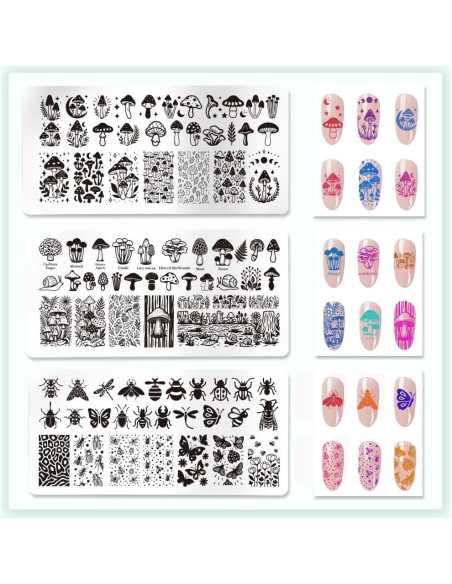 Plantillas de Estampado de Uñas PH PandaHall 3 Piezas Insectos Plantillas de Estampado de Uñas PH PandaHall 3 Piezas Insectos