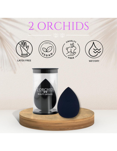 Esponja de Maquillaje 2 ORQUÍDEAS Negra 4.45cm Profesional Esponja de Maquillaje 2 ORQUÍDEAS Negra 4.45cm Profesional