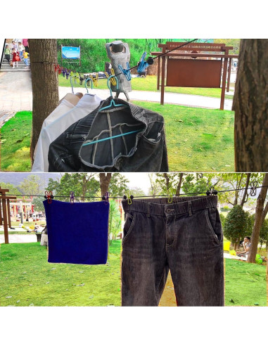 Cuerda de Ropa Portátil WaWacomp 9.75m con Pinzas y Hebillas