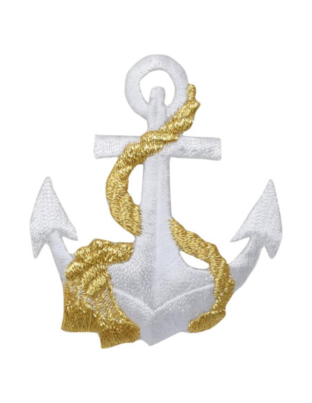 Parche Bordado Ancla Blanca Cuerda Dorada 6x5 cm Parche Bordado Ancla Blanca Cuerda Dorada 6x5 cm