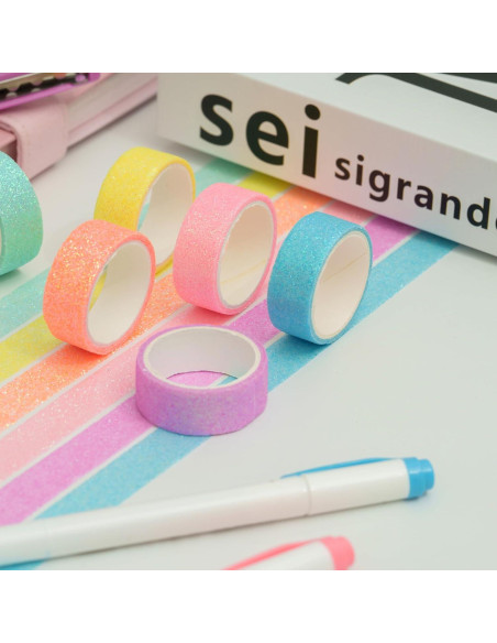 Conjunto de Cinta Washi Brillante YUBX 6 Rollos 15mm x 2m Conjunto de Cinta Washi Brillante YUBX 6 Rollos 15mm x 2m