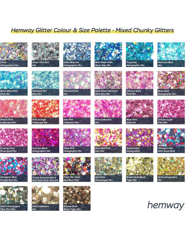 Set de Purpurina Mixta Ultra Brillante Hemway 54 Frascos 6g