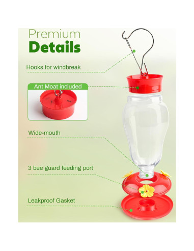 Comedero para Colibríes HOHOM 2 Paquete 0.47 L Rojo Colgante