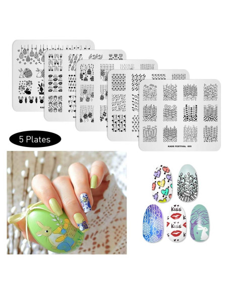 KADS Set de 5 Placas de Estampado de Uñas Acero Inoxidable 8x7cm KADS Set de 5 Placas de Estampado de Uñas Acero Inoxidable 8x7cm