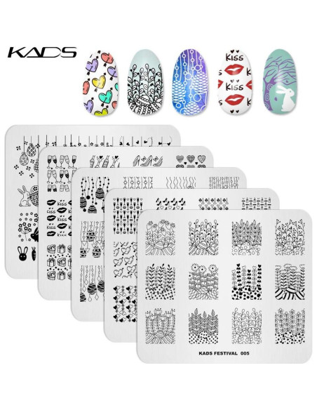 KADS Set de 5 Placas de Estampado de Uñas Acero Inoxidable 8x7cm KADS Set de 5 Placas de Estampado de Uñas Acero Inoxidable 8x7cm