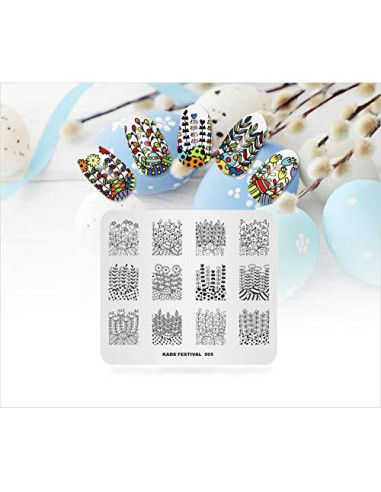KADS Set de 5 Placas de Estampado de Uñas Acero Inoxidable 8x7cm