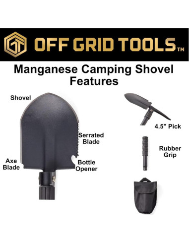 Pala Plegable de Camping Off Grid Tools - Multiherramienta 47.6 cm