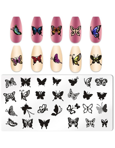 Kit de Estampado de Uñas Mariposa XEAOHESY 6 Placas Acero Inoxidable