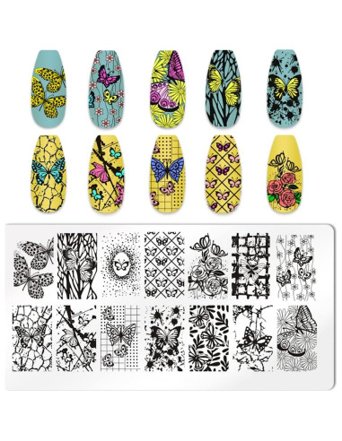 Kit de Estampado de Uñas Mariposa XEAOHESY 6 Placas Acero Inoxidable