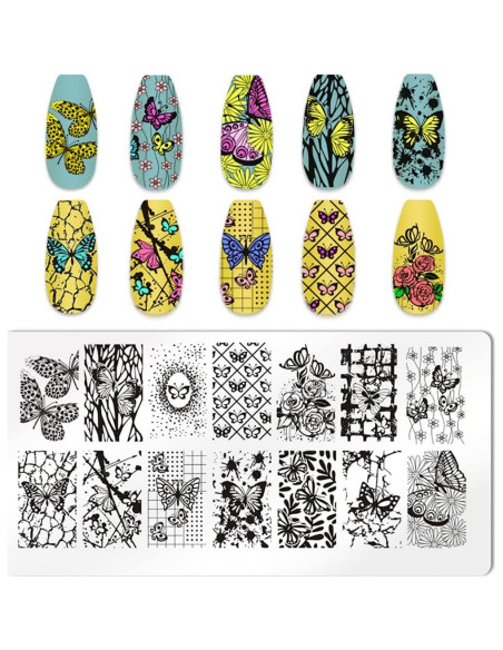 Kit de Estampado de Uñas Mariposa XEAOHESY 6 Placas Acero Inoxidable Kit de Estampado de Uñas Mariposa XEAOHESY 6 Placas Acero Inoxidable