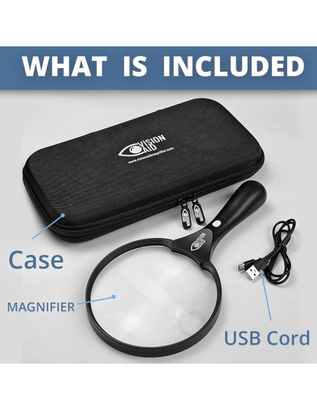 Lupa Grande Vision Aid 5.5" LED Recargable USB 45X 20X Lupa Grande Vision Aid 5.5" LED Recargable USB 45X 20X