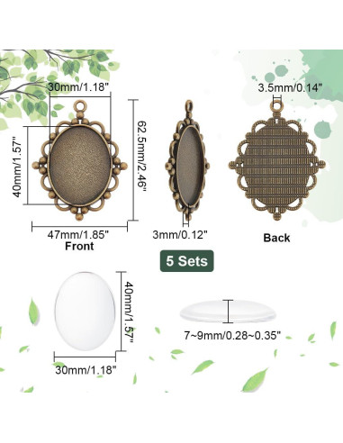 Kit 5 Bandejas Colgantes Bezel PH PandaHall 40x30mm Bronce