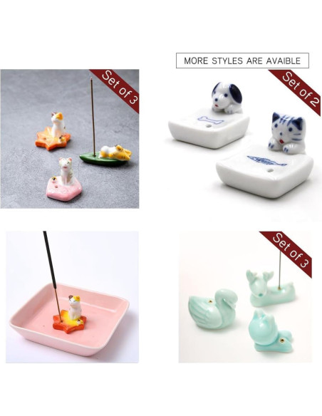 Juego de 4 Soportes de Incienso Kawaii Oavand Gato y Perro Juego de 4 Soportes de Incienso Kawaii Oavand Gato y Perro