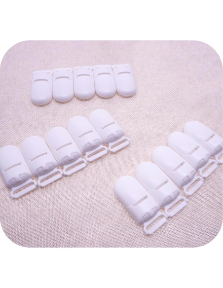 15 Clips de Chupete de Plástico Blanco 40mm para Bebés 15 Clips de Chupete de Plástico Blanco 40mm para Bebés