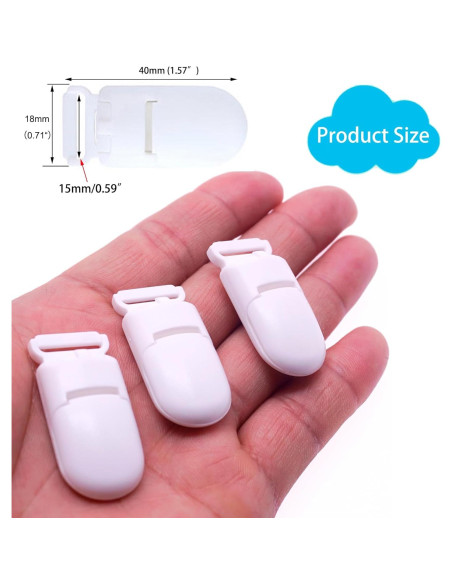 15 Clips de Chupete de Plástico Blanco 40mm para Bebés 15 Clips de Chupete de Plástico Blanco 40mm para Bebés