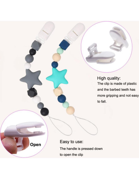 15 Clips de Chupete de Plástico Blanco 40mm para Bebés 15 Clips de Chupete de Plástico Blanco 40mm para Bebés