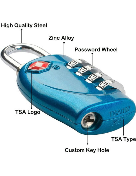 Candados de Equipaje TSA Zhovee 4 Dígitos Azul 4 Pack Candados de Equipaje TSA Zhovee 4 Dígitos Azul 4 Pack