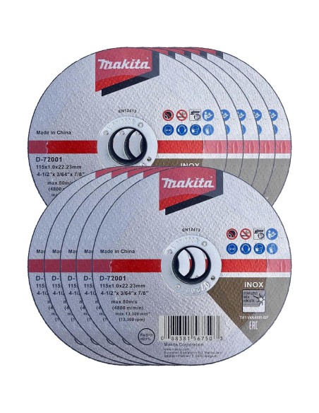 Makita Ruedas de Corte 10 Pzas 115mm para Acero Inoxidable Makita Ruedas de Corte 10 Pzas 115mm para Acero Inoxidable